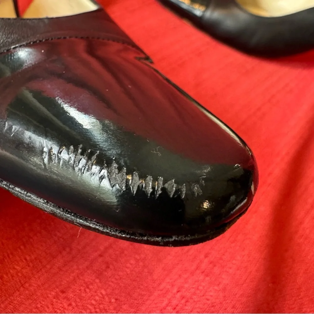 Salvatore Ferragamo Black Slingback Heels, Patent toe cap, VTG,‎ Size 7.5, GUC